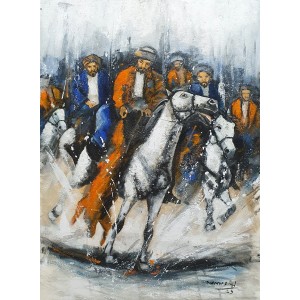Naeem Rind, 22 x 30 Inch, Acrylic on Canvas, Buzkashi Painting, AC-NAR-041